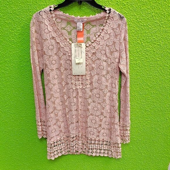 Freeway Pink Lace 3/4 Sleeve Blouse - Picture 1 of 4